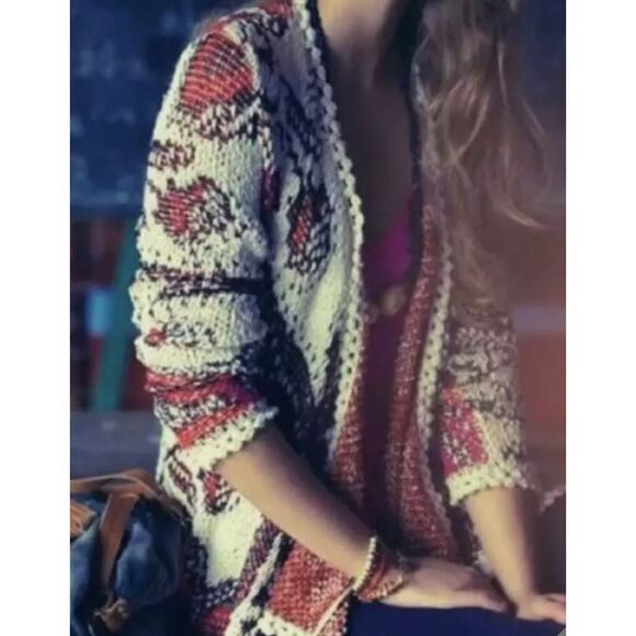 Moth Waterfall Mixed Knit Belted Textured Ivory Cardigan. Medium. - Picture 3 of 3